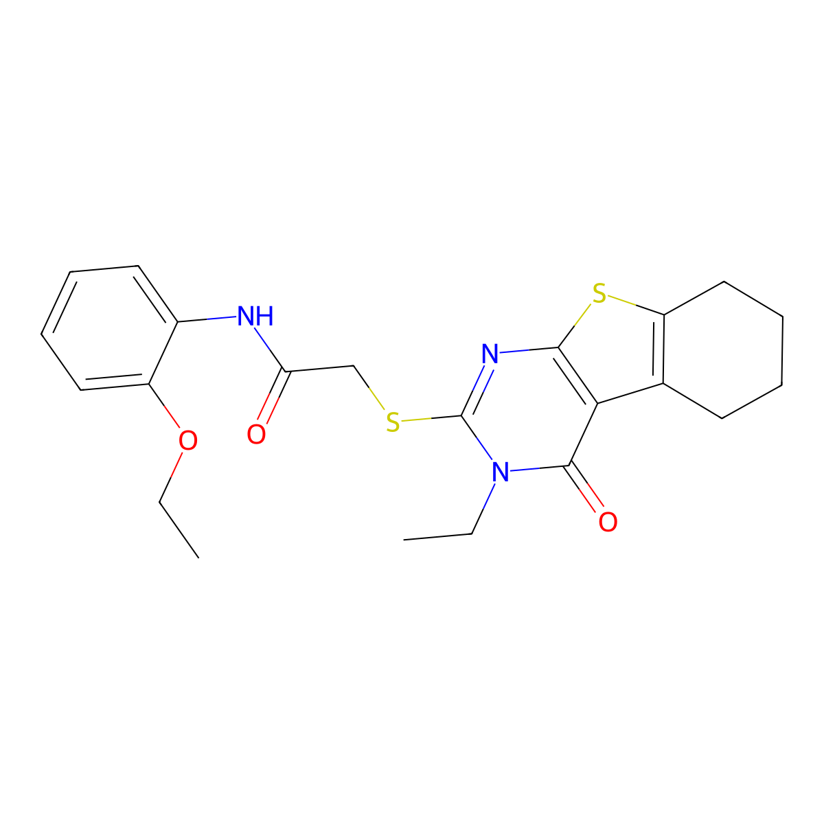 N-(2-Ethoxyphenyl)-2-[(3-ethyl-4-oxo-3,4,5,6,7,8-hexahydro[1]benzothieno[2,3-D]pyrimidin-2-YL)sulfanyl]acetamide molecular structure, CAS 587012-70-2