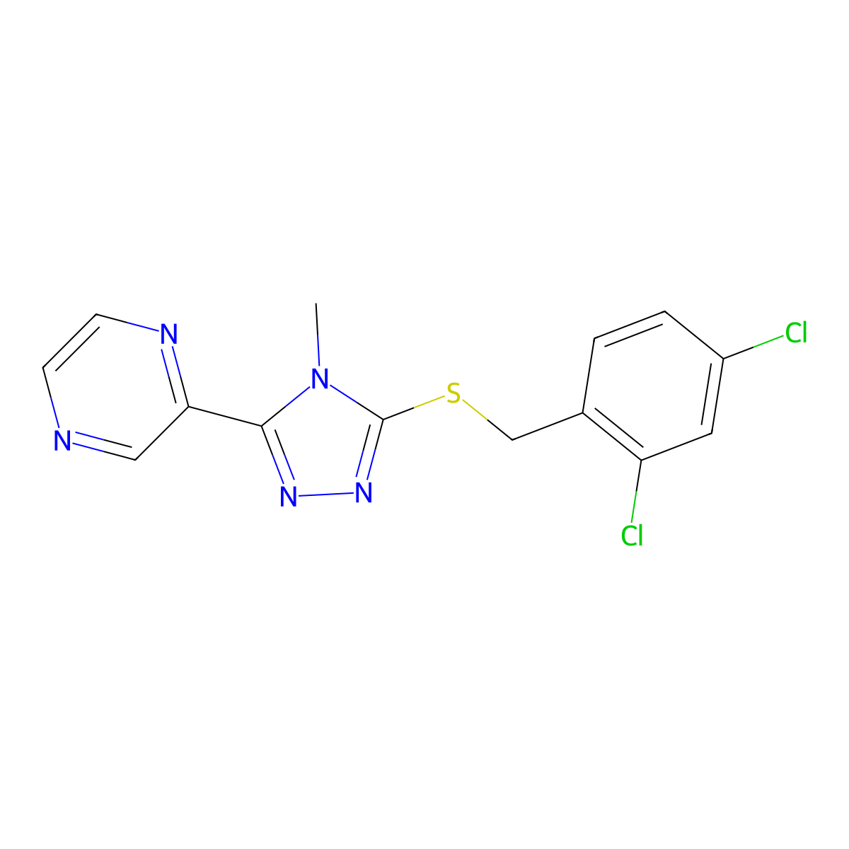 3-[(2,4-Dichlorophenyl)methylthio]-4-methyl-5-pyrazin-2-yl-1,2,4-triazole molecular structure, CAS 587012-98-4