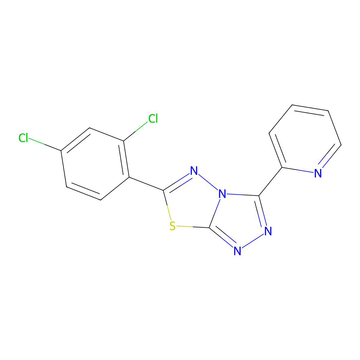 6-(2,4-Dichlorophenyl)-3-pyridin-2-yl-[1,2,4]triazolo[3,4-b][1,3,4]thiadiazole molecular structure, CAS 587013-14-7