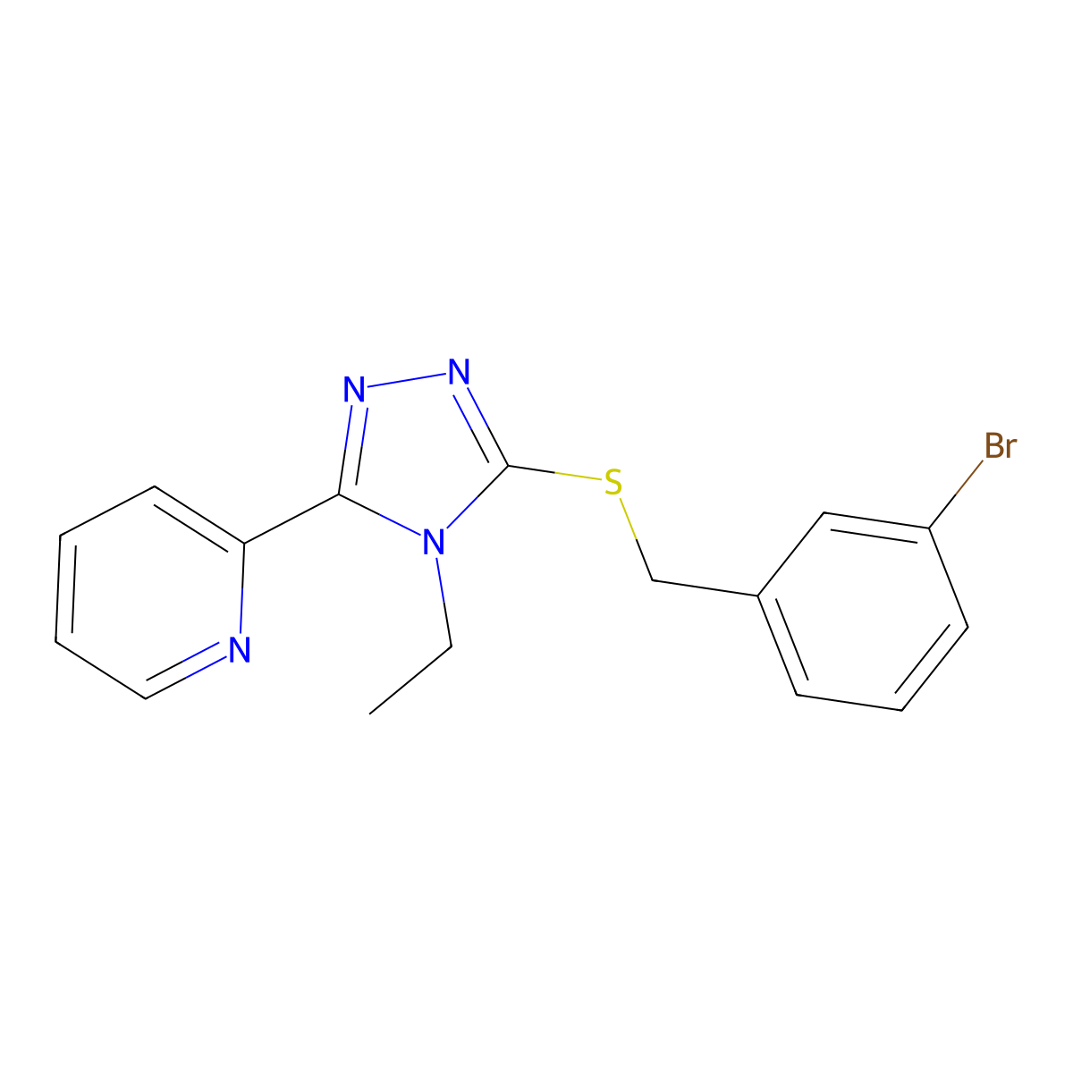 3-Bromobenzyl 4-ethyl-5-(2-pyridinyl)-4H-1,2,4-triazol-3-YL sulfide molecular structure, CAS 587013-20-5