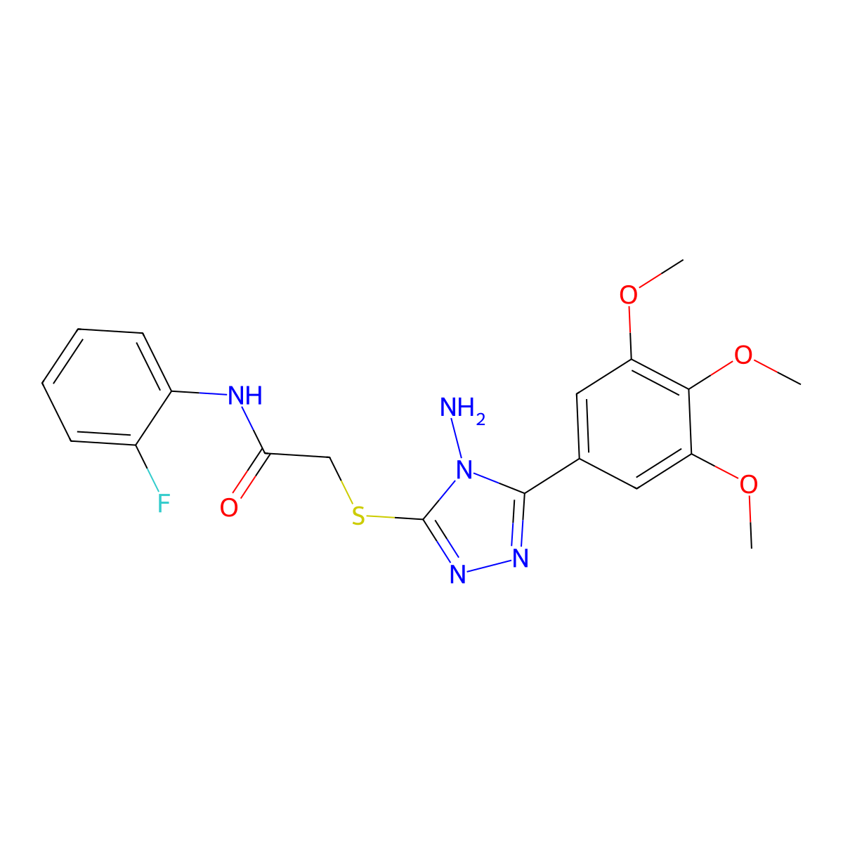 2-{[4-amino-5-(3,4,5-trimethoxyphenyl)-4H-1,2,4-triazol-3-yl]sulfanyl}-N-(2-fluorophenyl)acetamide molecular structure, CAS 587013-38-5