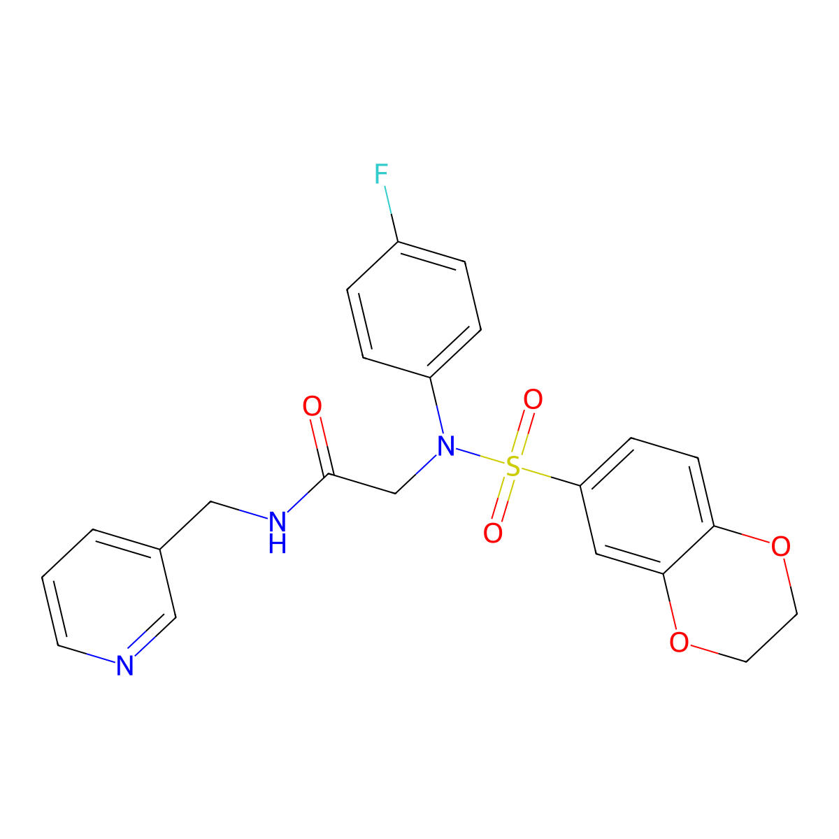 2-[N-(2,3-dihydro-1,4-benzodioxin-6-ylsulfonyl)-4-fluoroanilino]-N-(pyridin-3-ylmethyl)acetamide molecular structure, CAS 587013-42-1