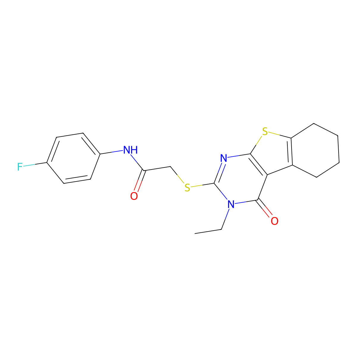 2-[(3-Ethyl-4-oxo-3,4,5,6,7,8-hexahydro[1]benzothieno[2,3-D]pyrimidin-2-YL)sulfanyl]-N-(4-fluorophenyl)acetamide molecular structure, CAS 587013-59-0