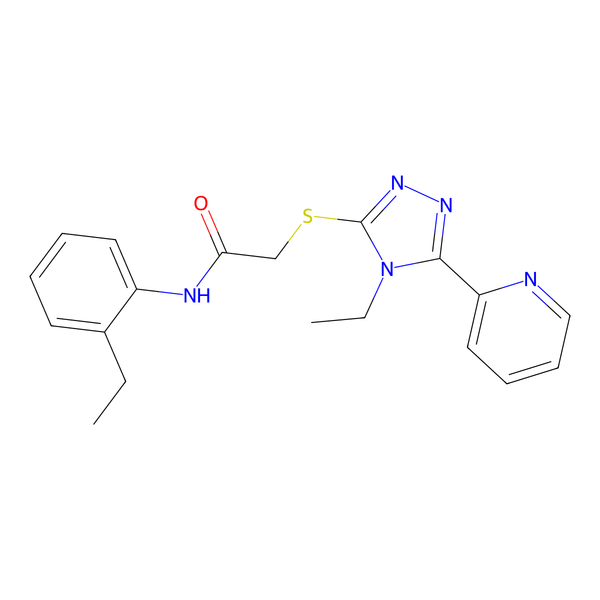 N-(2-Ethylphenyl)-2-((4-ET-5-(2-pyridinyl)-4H-1,2,4-triazol-3-YL)thio)acetamide molecular structure, CAS 587013-65-8