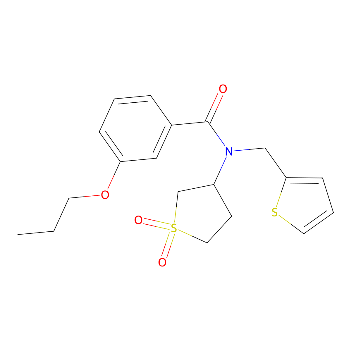 N-(1,1-dioxidotetrahydrothiophen-3-yl)-3-propoxy-N-(thiophen-2-ylmethyl)benzamide molecular structure, CAS 587013-86-3