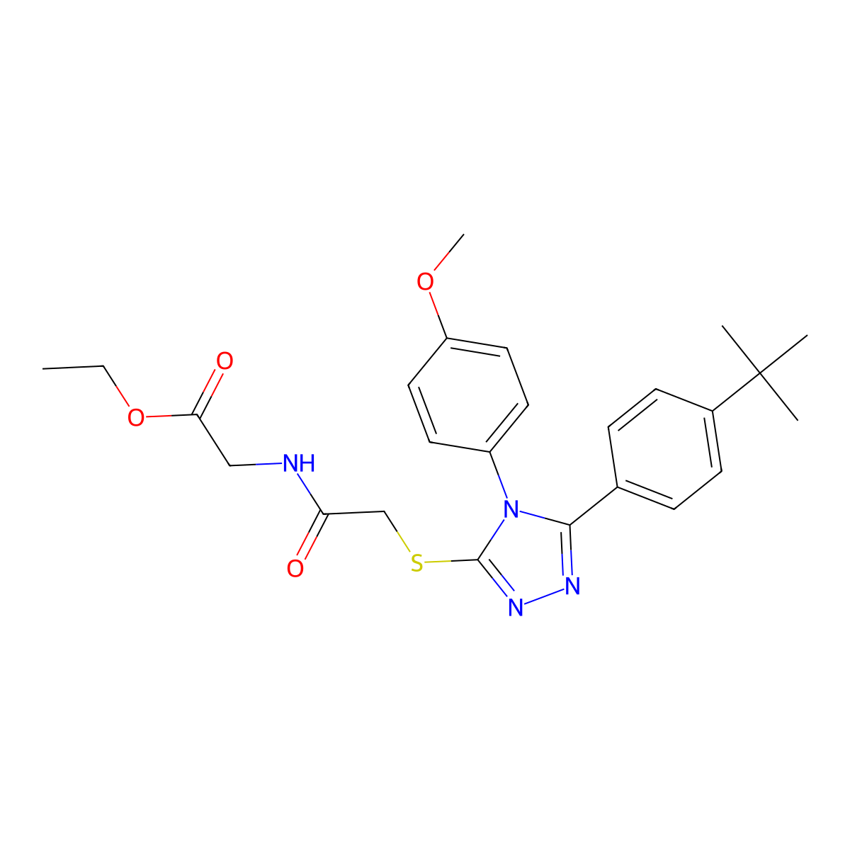 ethyl N-({[5-(4-tert-butylphenyl)-4-(4-methoxyphenyl)-4H-1,2,4-triazol-3-yl]sulfanyl}acetyl)glycinate molecular structure, CAS 587013-92-1