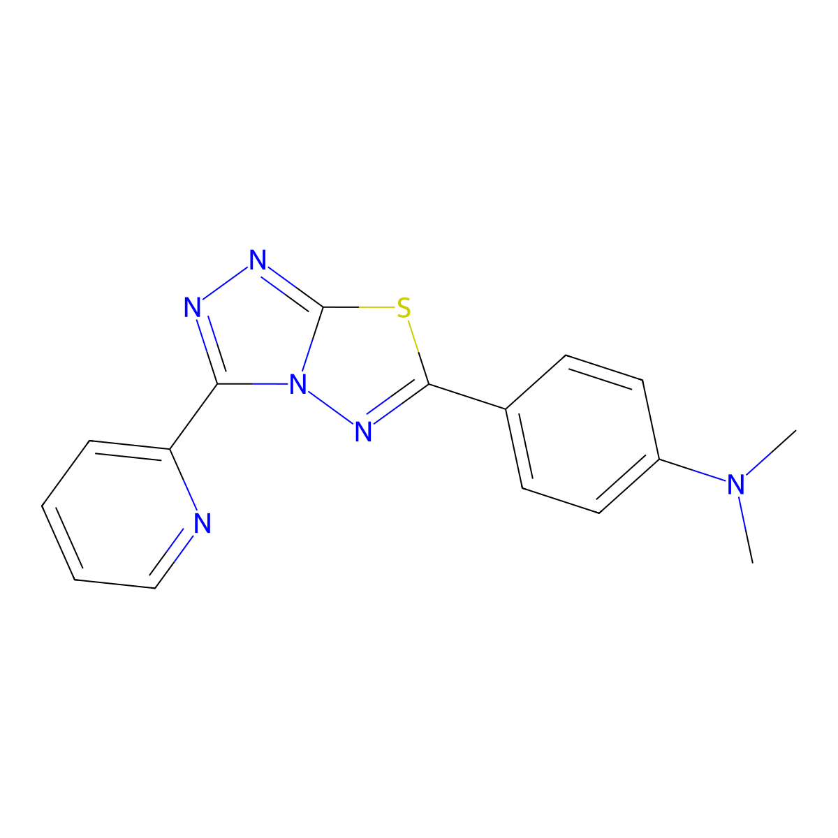 N,N-dimethyl-4-(3-pyridin-2-yl-[1,2,4]triazolo[3,4-b][1,3,4]thiadiazol-6-yl)aniline molecular structure, CAS 587014-08-2