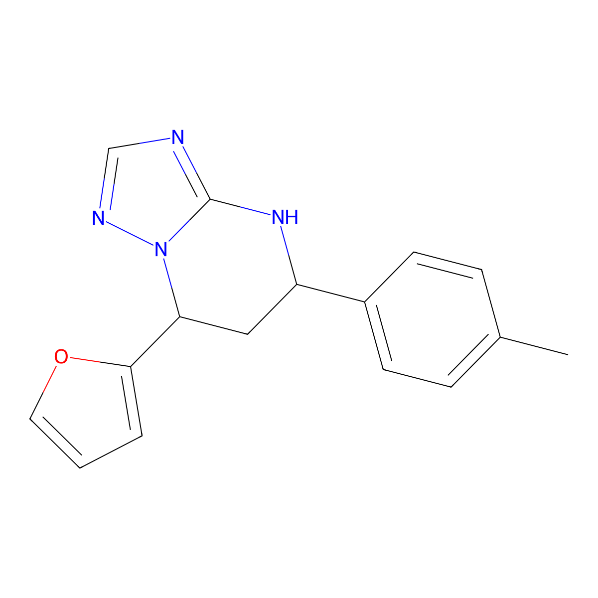 7-(2-Furyl)-5-(4-methylphenyl)-4,5,6,7-tetrahydro[1,2,4]triazolo[1,5-a]pyrimidine molecular structure, CAS 587014-17-3