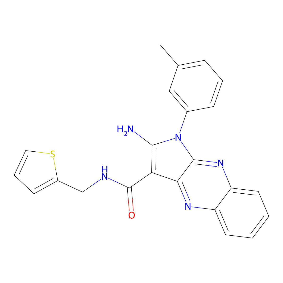 2-amino-1-(3-methylphenyl)-N-(thiophen-2-ylmethyl)pyrrolo[3,2-b]quinoxaline-3-carboxamide molecular structure, CAS 587014-22-0