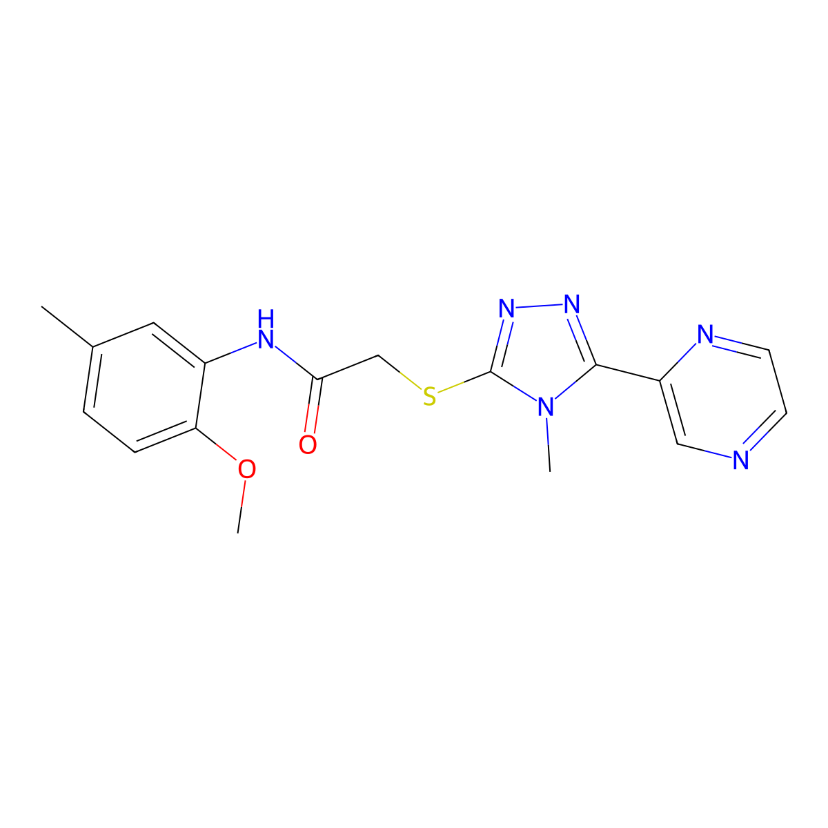 N-(2-methoxy-5-methylphenyl)-2-{[4-methyl-5-(pyrazin-2-yl)-4H-1,2,4-triazol-3-yl]sulfanyl}acetamide molecular structure, CAS 587014-37-7