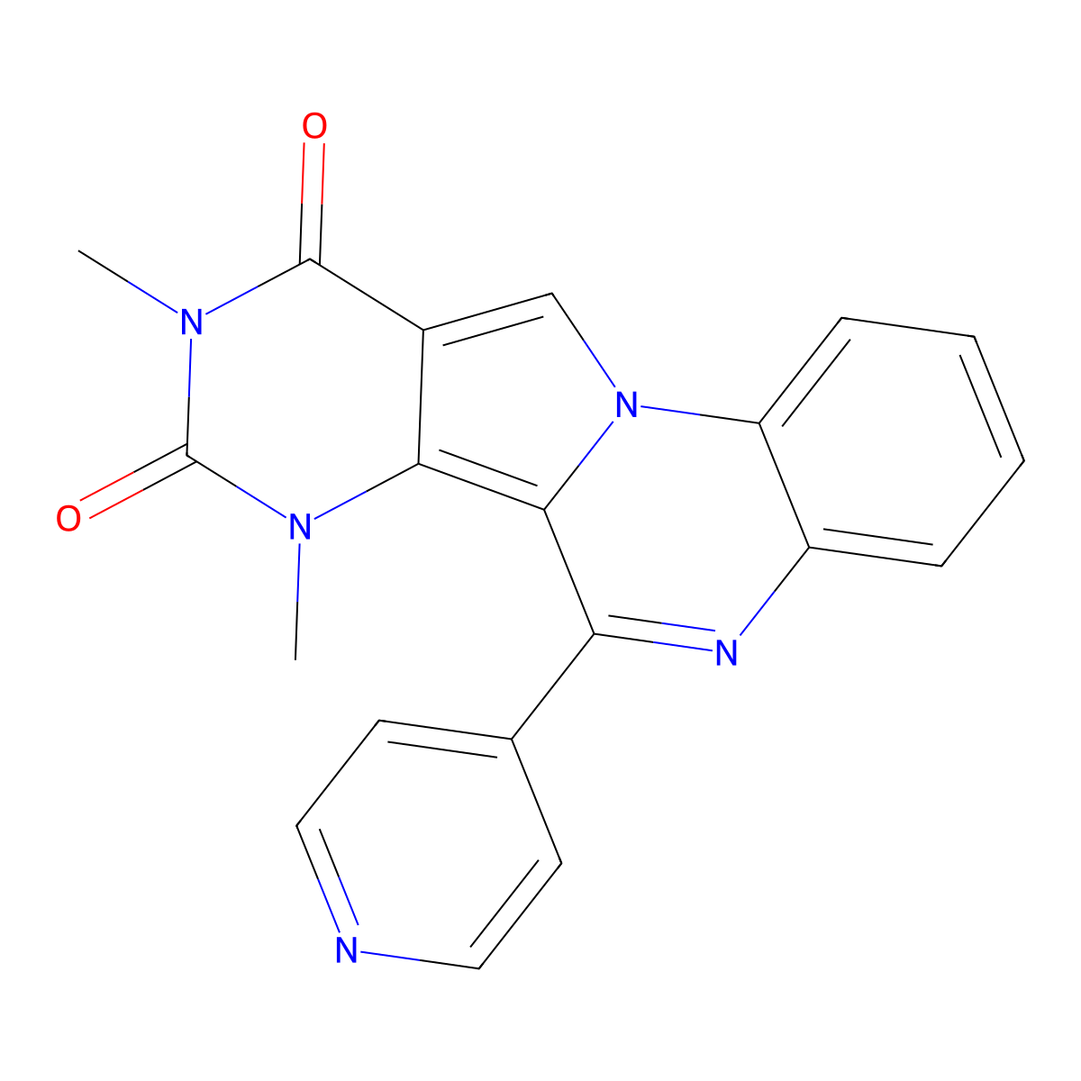 7,9-dimethyl-6-(pyridin-4-yl)pyrimido[4',5':3,4]pyrrolo[1,2-a]quinoxaline-8,10(7H,9H)-dione molecular structure, CAS 587014-60-6