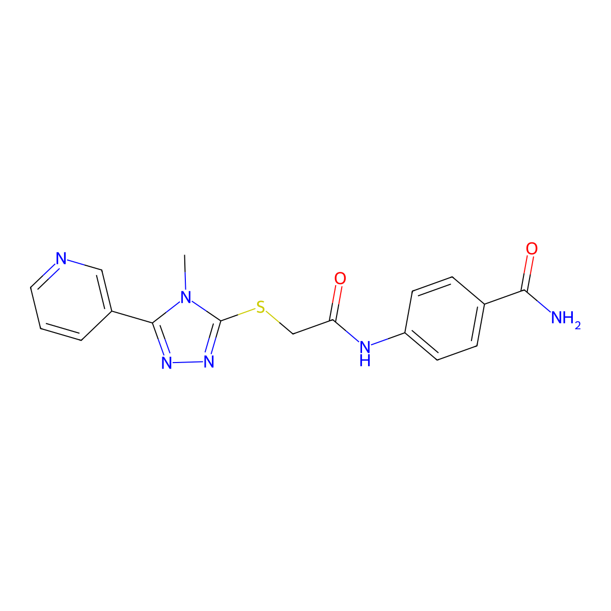 4-[2-(4-Methyl-5-(3-pyridyl)-1,2,4-triazol-3-ylthio)acetylamino]benzamide molecular structure, CAS 587014-74-2