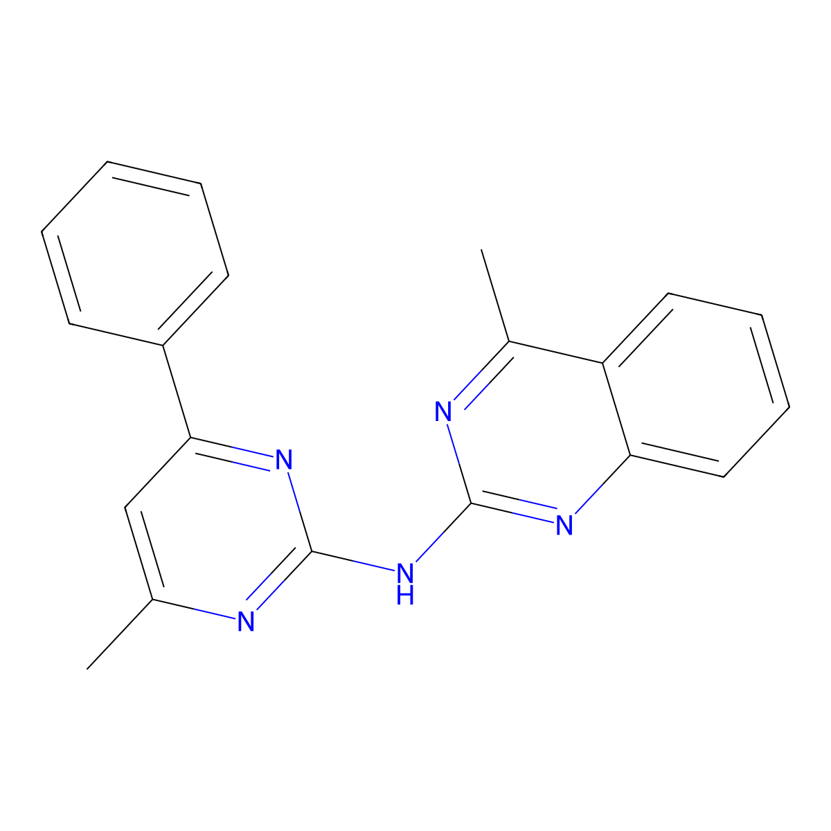 4-methyl-N-(4-methyl-6-phenylpyrimidin-2-yl)quinazolin-2-amine molecular structure, CAS 5871-75-0