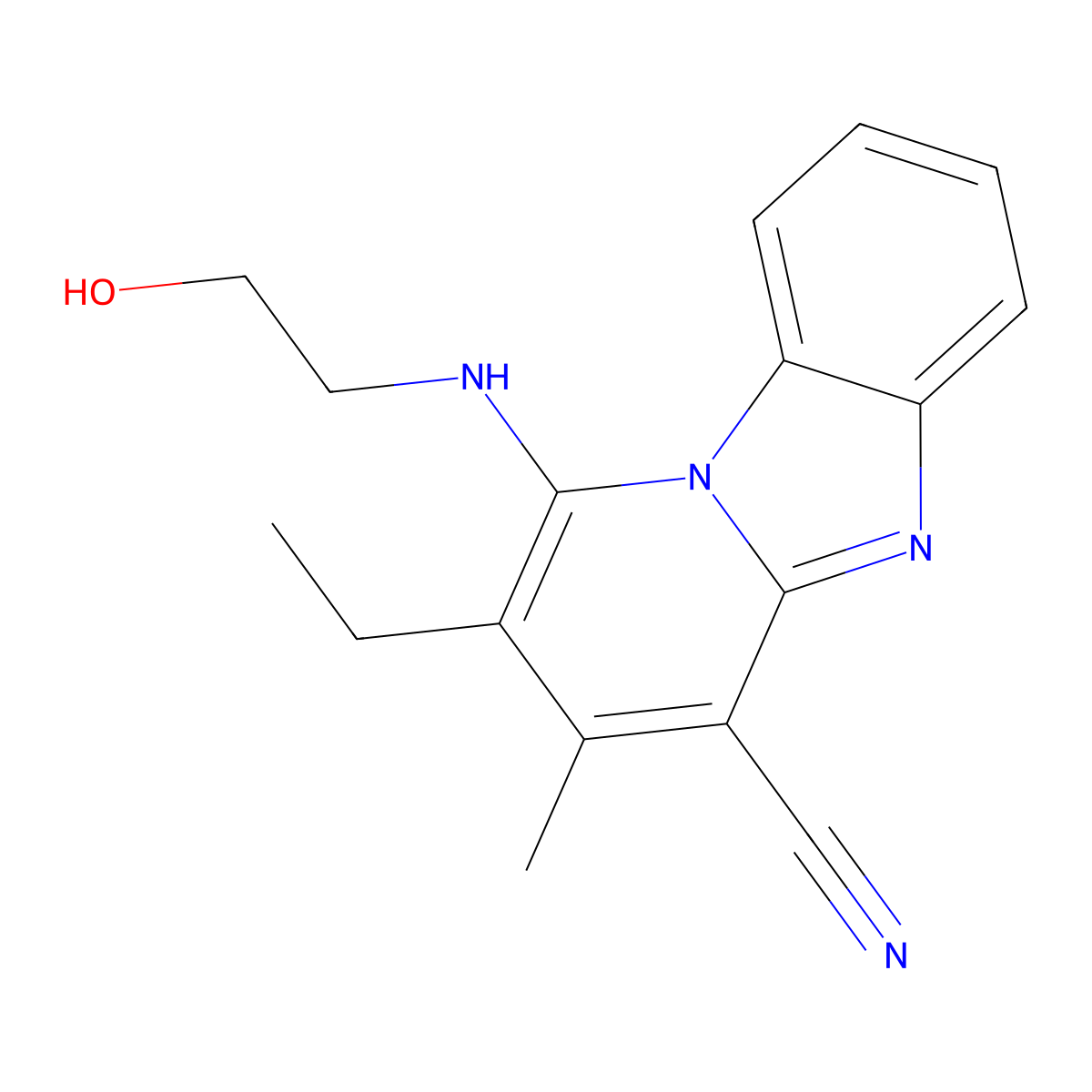 2-Ethyl-1-(2-hydroxyethylamino)-3-methylpyrido[1,2-a]benzimidazole-4-carbonitrile molecular structure, CAS 5872-10-6