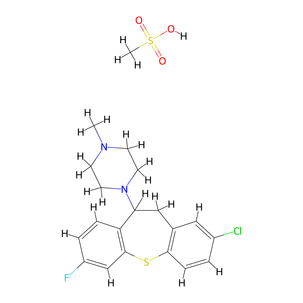Piperazine, 1-(2-chloro-10,11-dihydro-7-fluorodibenzo(b,f)thiepin-10-yl)-4-methyl-, monomethanesulfonate molecular structure, CAS 58722-66-0