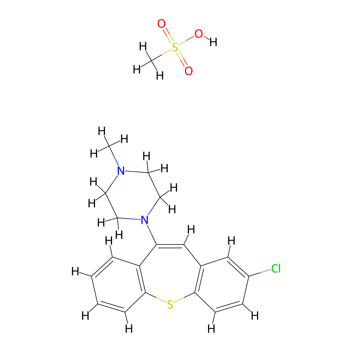Piperazine, 1-(2-chlorodibenzo(b,f)thiepin-10-yl)-4-methyl-, monomethanesulfonate molecular structure, CAS 58722-75-1