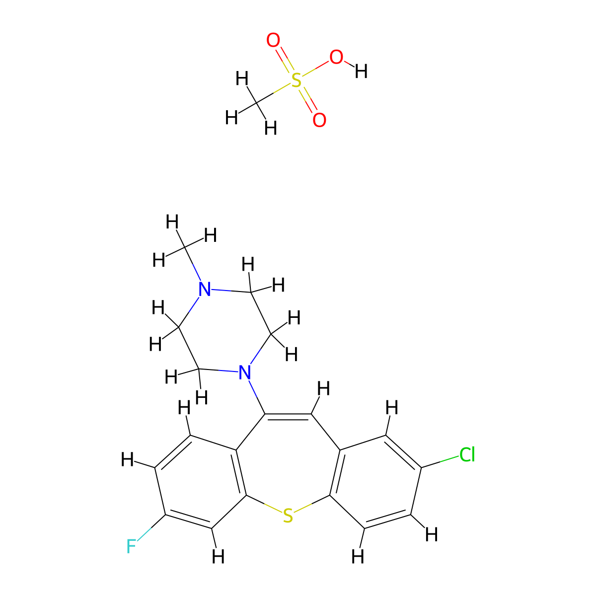 Piperazine, 1-(2-chloro-7-fluorodibenzo(b,f)thiepin-10-yl)-4-methyl-, monomethanesulfonate molecular structure, CAS 58722-76-2
