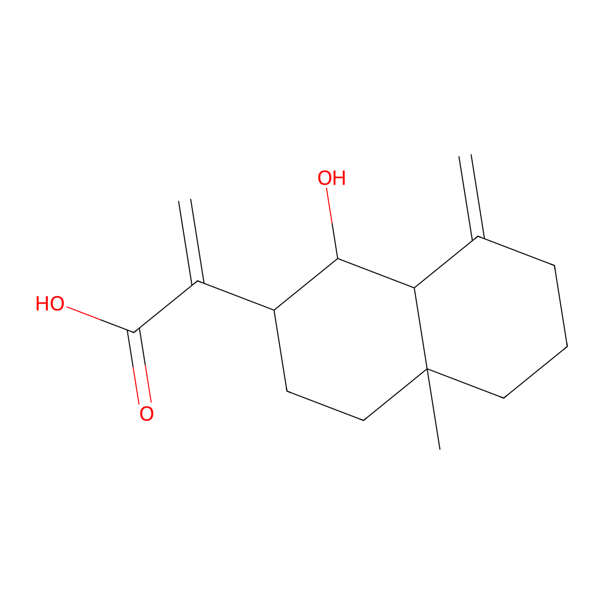 2-Naphthaleneacetic acid, decahydro-1-hydroxy-4a-methyl-alpha,8-bis(methylene)-, (1S-(1alpha,2beta,4abeta,8aalpha))- molecular structure, CAS 58728-37-3