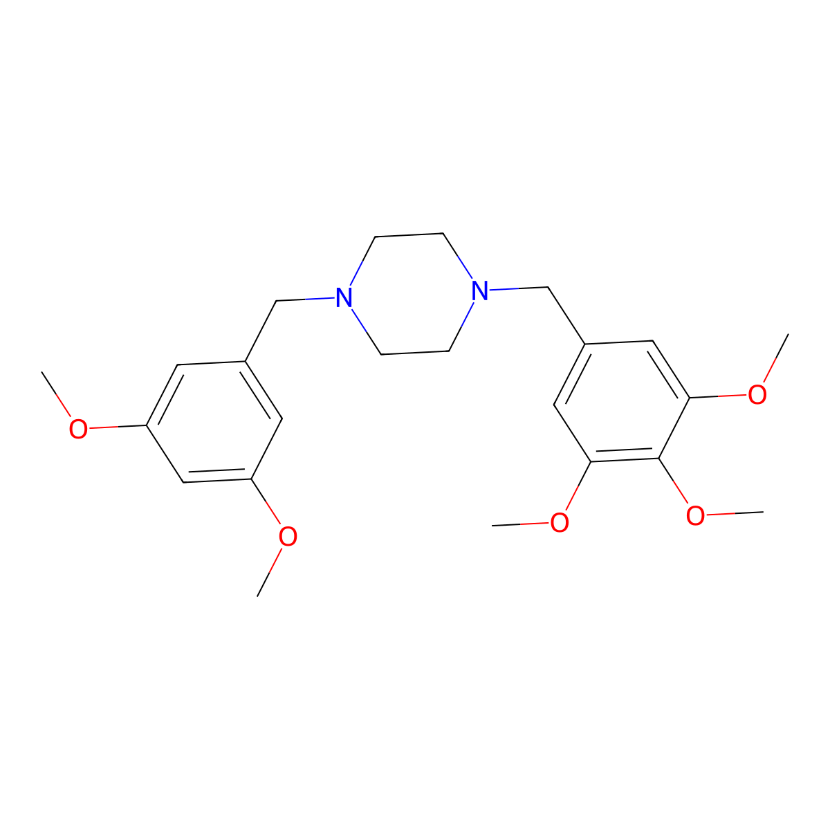 1-[(3,5-Dimethoxyphenyl)methyl]-4-[(3,4,5-trimethoxyphenyl)methyl]piperazine molecular structure, CAS 5873-80-3