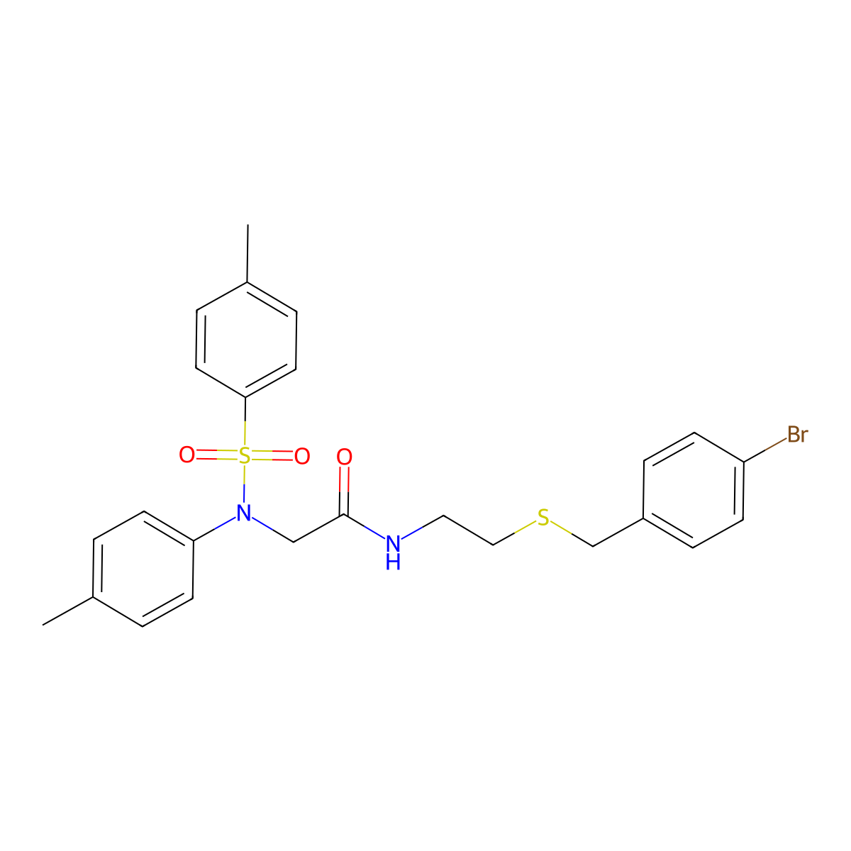N-[2-[(4-bromophenyl)methylsulfanyl]ethyl]-2-(4-methyl-N-(4-methylphenyl)sulfonylanilino)acetamide molecular structure, CAS 5873-99-4