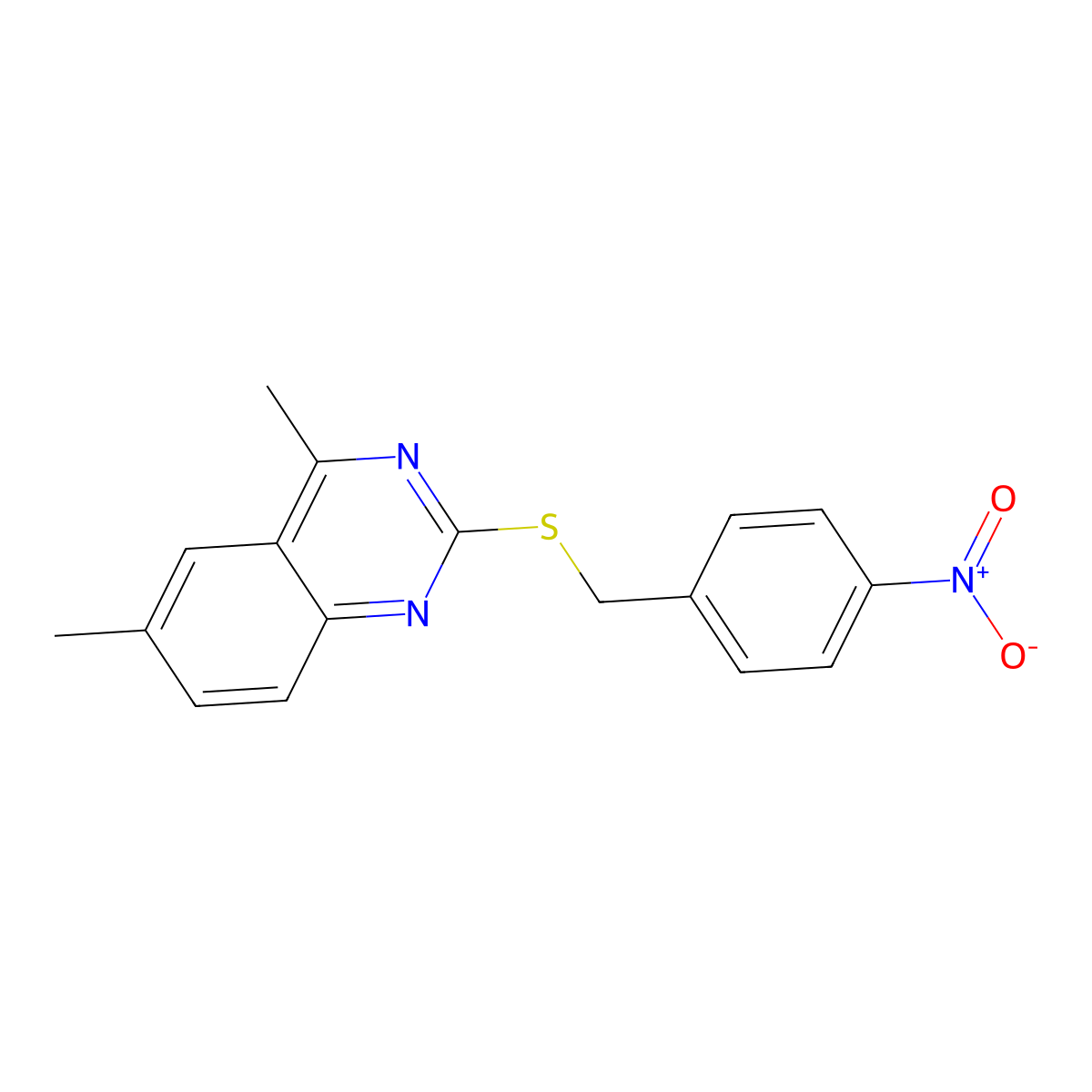4,6-Dimethyl-2-[(4-nitrobenzyl)sulfanyl]quinazoline molecular structure, CAS 5874-42-0