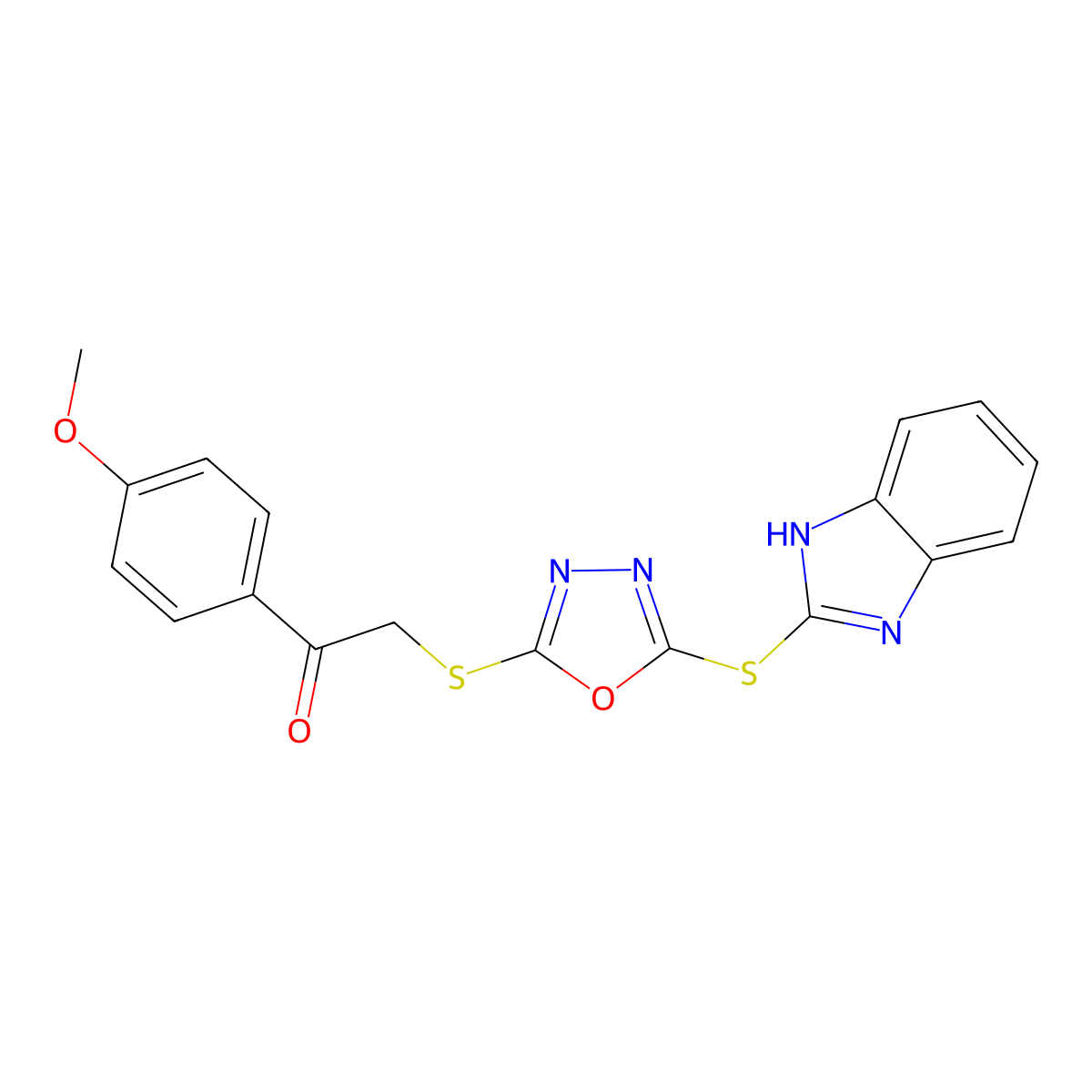 2-{[5-(1H-benzimidazol-2-ylsulfanyl)-1,3,4-oxadiazol-2-yl]sulfanyl}-1-(4-methoxyphenyl)ethanone molecular structure, CAS 5874-49-7