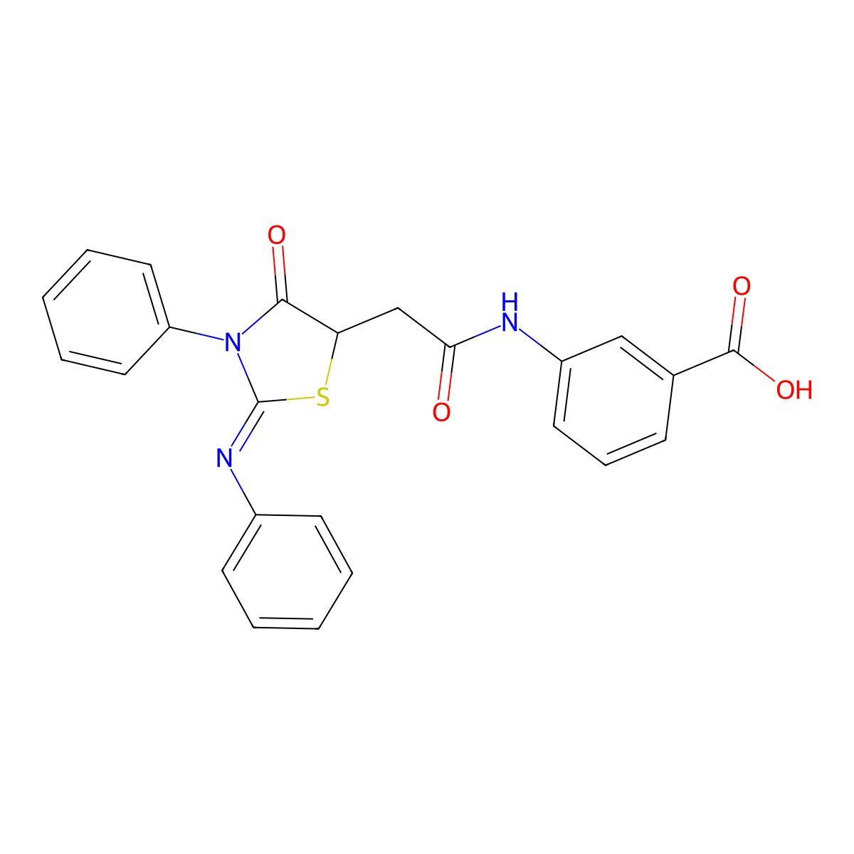 3-({[(2Z)-4-oxo-3-phenyl-2-(phenylimino)-1,3-thiazolidin-5-yl]acetyl}amino)benzoic acid molecular structure, CAS 5875-08-1