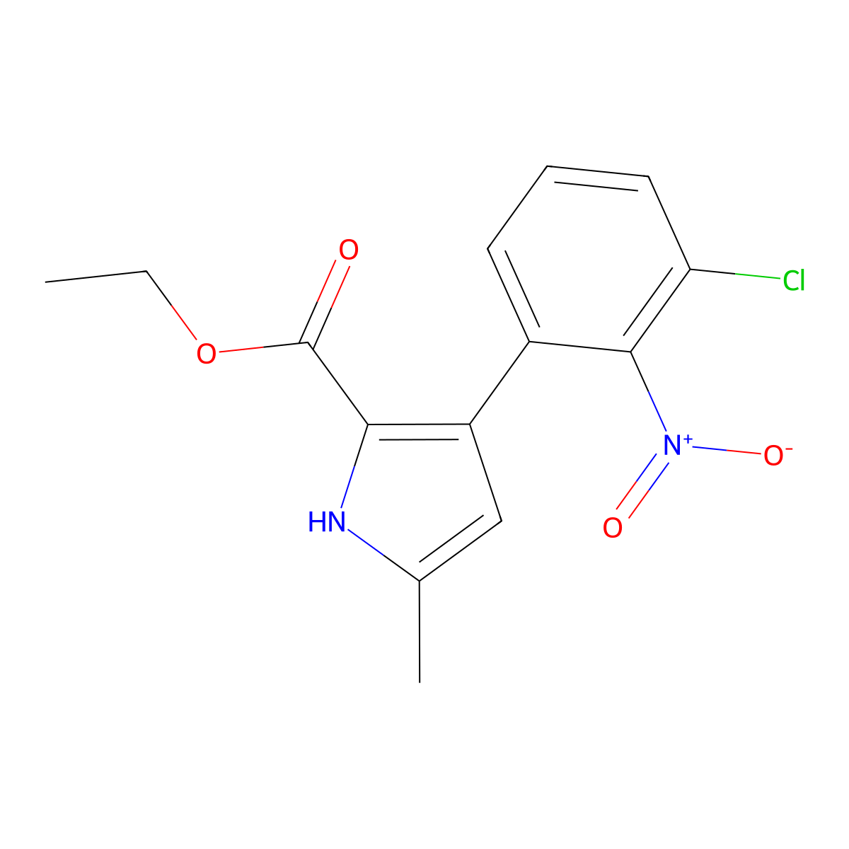 ethyl 3-(3-chloro-2-nitrophenyl)-5-methyl-1H-pyrrole-2-carboxylate molecular structure, CAS 5875-83-2