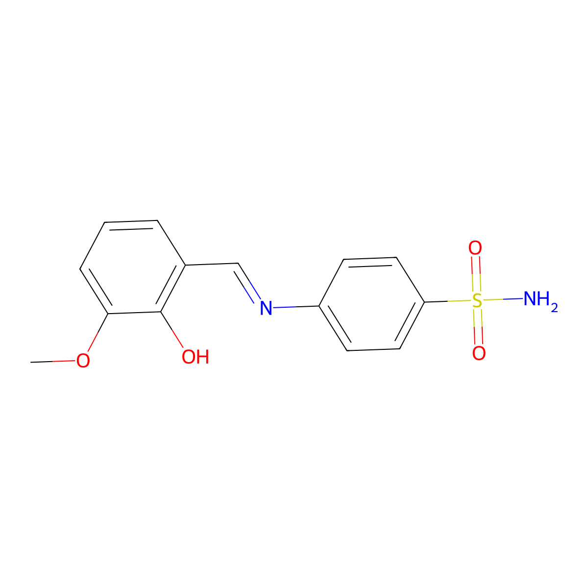 4-{[(1E)-(2-hydroxy-3-methoxyphenyl)methylene]amino}benzenesulfonamide molecular structure, CAS 58757-65-6