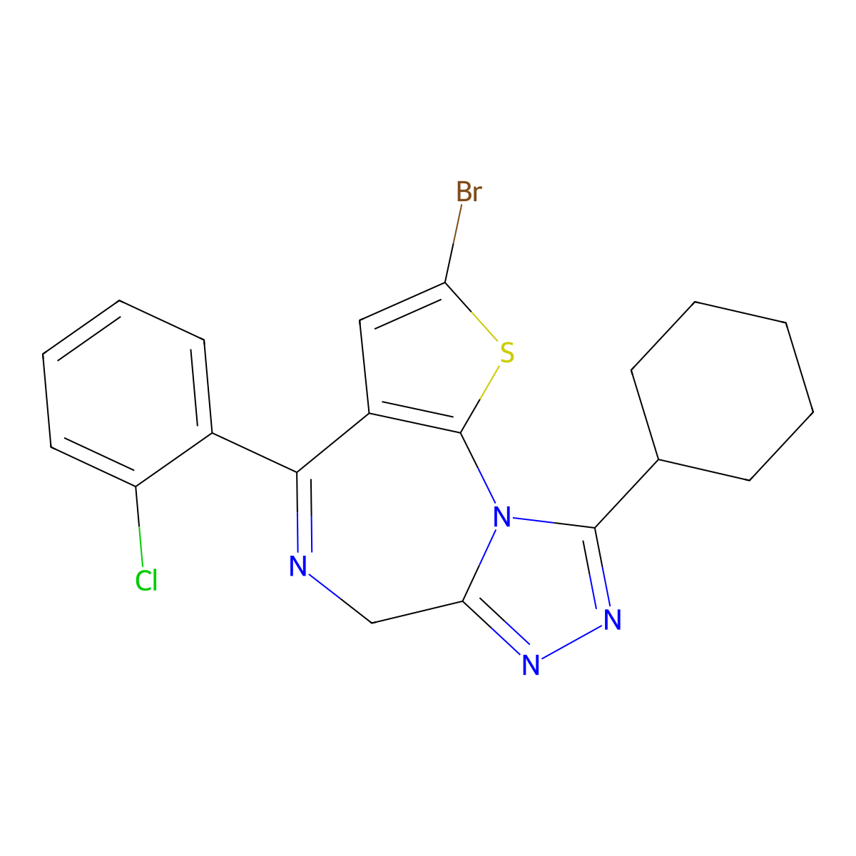 2-Bromo-4-(2-chlorophenyl)-9-cyclohexyl-6H-thieno(3,2-f)(1,2,4)triazolo(4,3-a)(1,4)diazepine molecular structure, CAS 58765-21-2