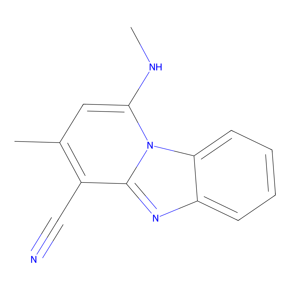 3-Methyl-1-(methylamino)pyrido[1,2-a]benzimidazole-4-carbonitrile molecular structure, CAS 5878-08-0