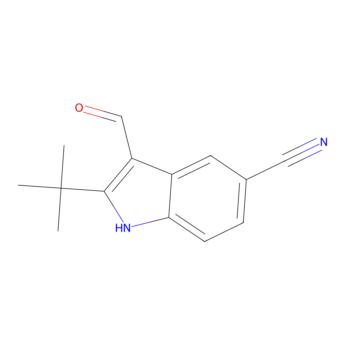 2-tert-butyl-3-formyl-1H-indole-5-carbonitrile molecular structure, CAS 587828-18-0