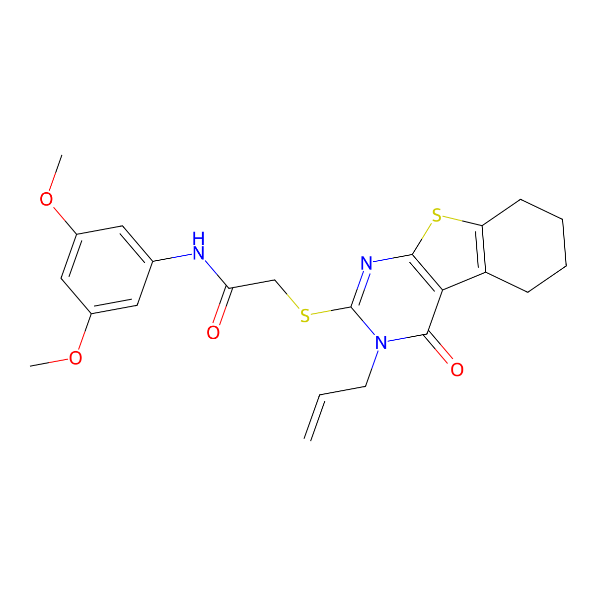 N-(3,5-dimethoxyphenyl)-2-(4-oxo-3-prop-2-enyl(3,5,6,7,8-pentahydrobenzo[b]thi opheno[2,3-d]pyrimidin-2-ylthio))acetamide molecular structure, CAS 587834-98-8