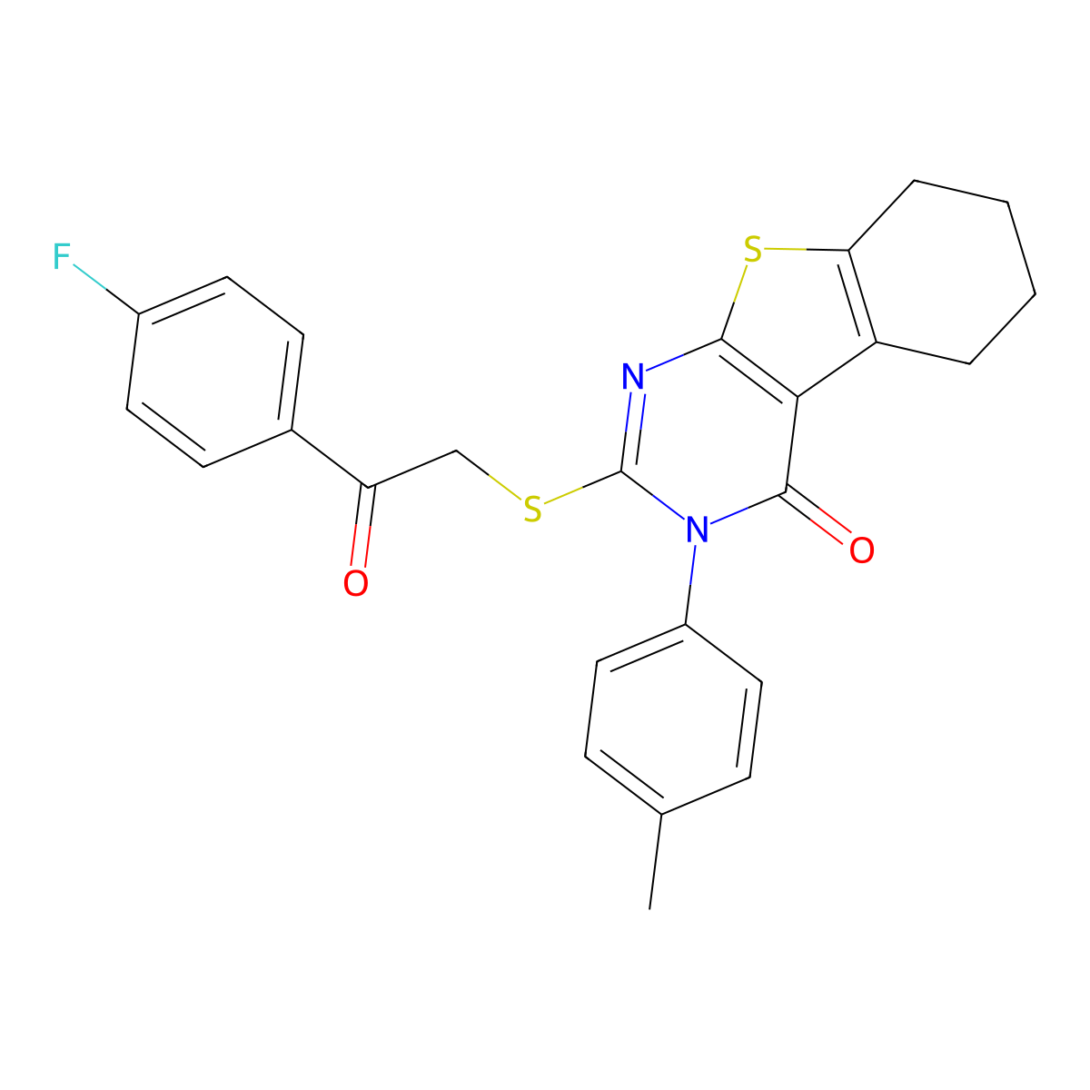 2-{[2-(4-fluorophenyl)-2-oxoethyl]sulfanyl}-3-(4-methylphenyl)-5,6,7,8-tetrahydro[1]benzothieno[2,3-d]pyrimidin-4(3H)-one molecular structure, CAS 587838-34-4