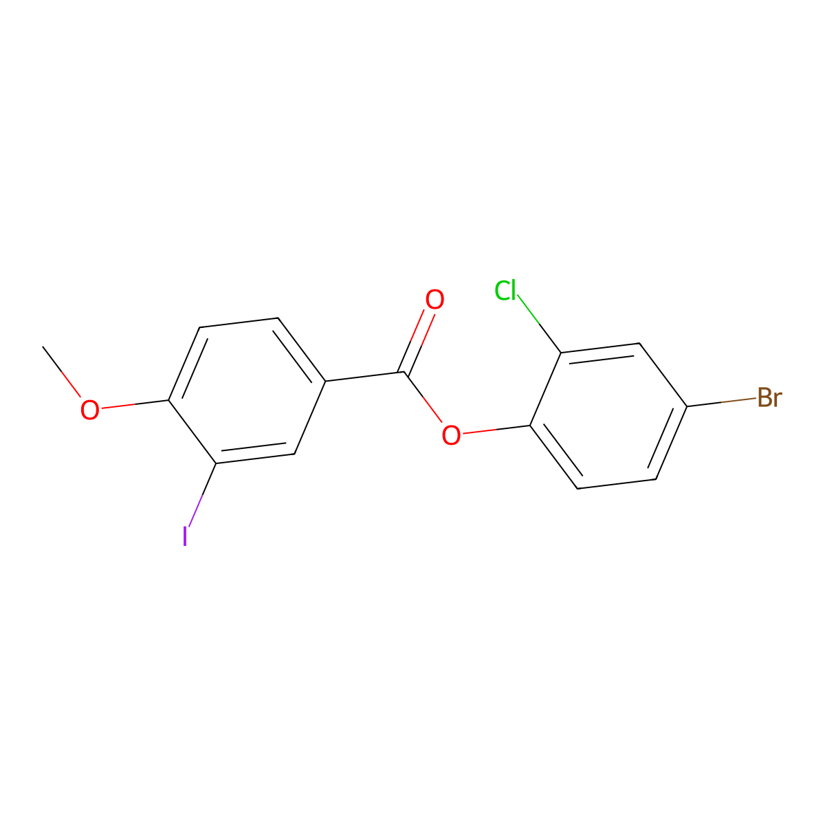 4-Bromo-2-chlorophenyl 3-iodo-4-methoxybenzoate molecular structure, CAS 587841-34-7