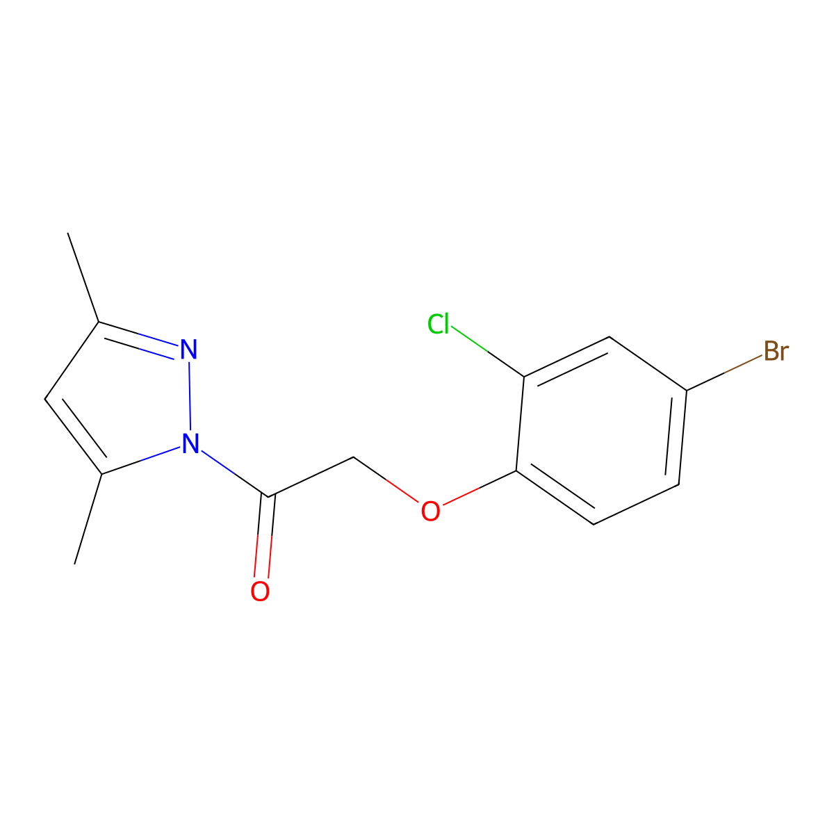 2-(4-Bromo-2-chlorophenoxy)-1-(3,5-dimethylpyrazol-1-yl)ethanone molecular structure, CAS 587841-52-9