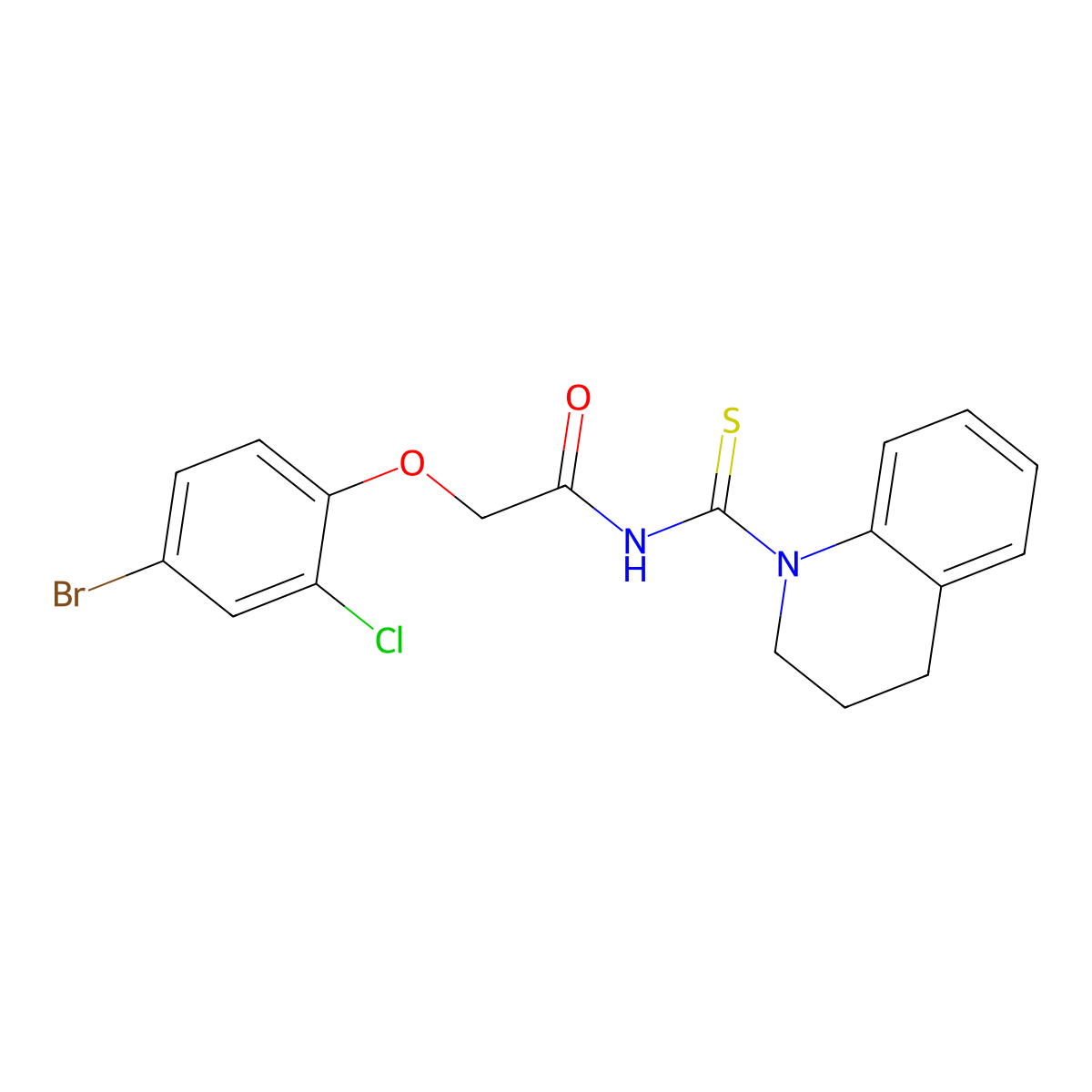 2-(4-bromo-2-chlorophenoxy)-N-(3,4-dihydro-2H-quinoline-1-carbothioyl)acetamide molecular structure, CAS 587841-76-7
