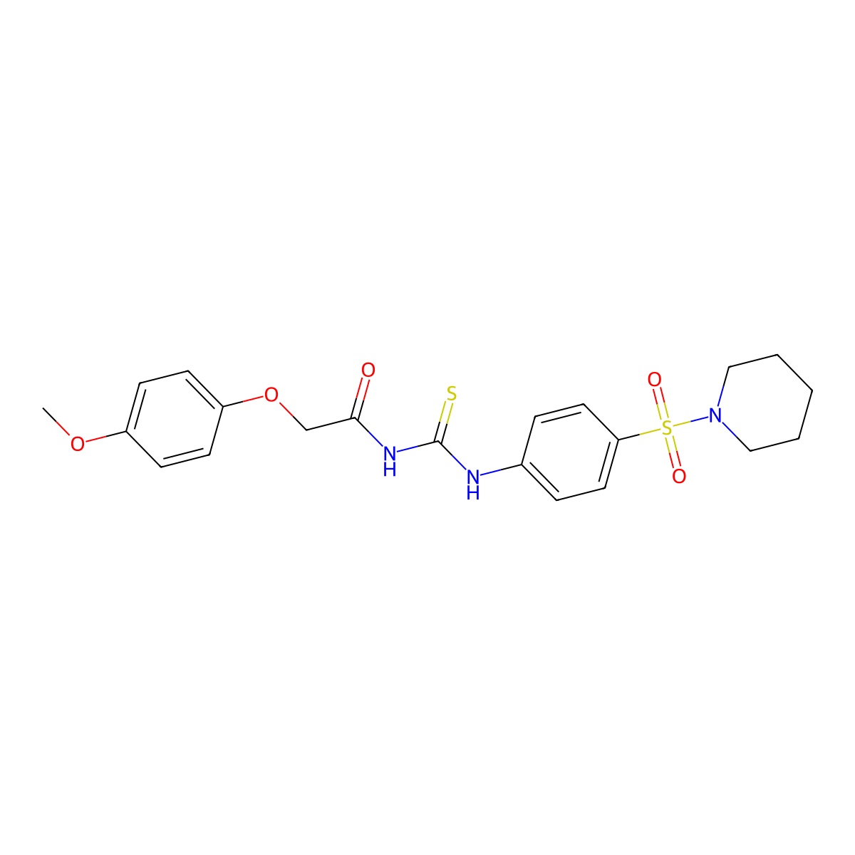 2-(4-methoxyphenoxy)-N-((4-(piperidin-1-ylsulfonyl)phenyl)carbamothioyl)acetamide molecular structure, CAS 587841-83-6