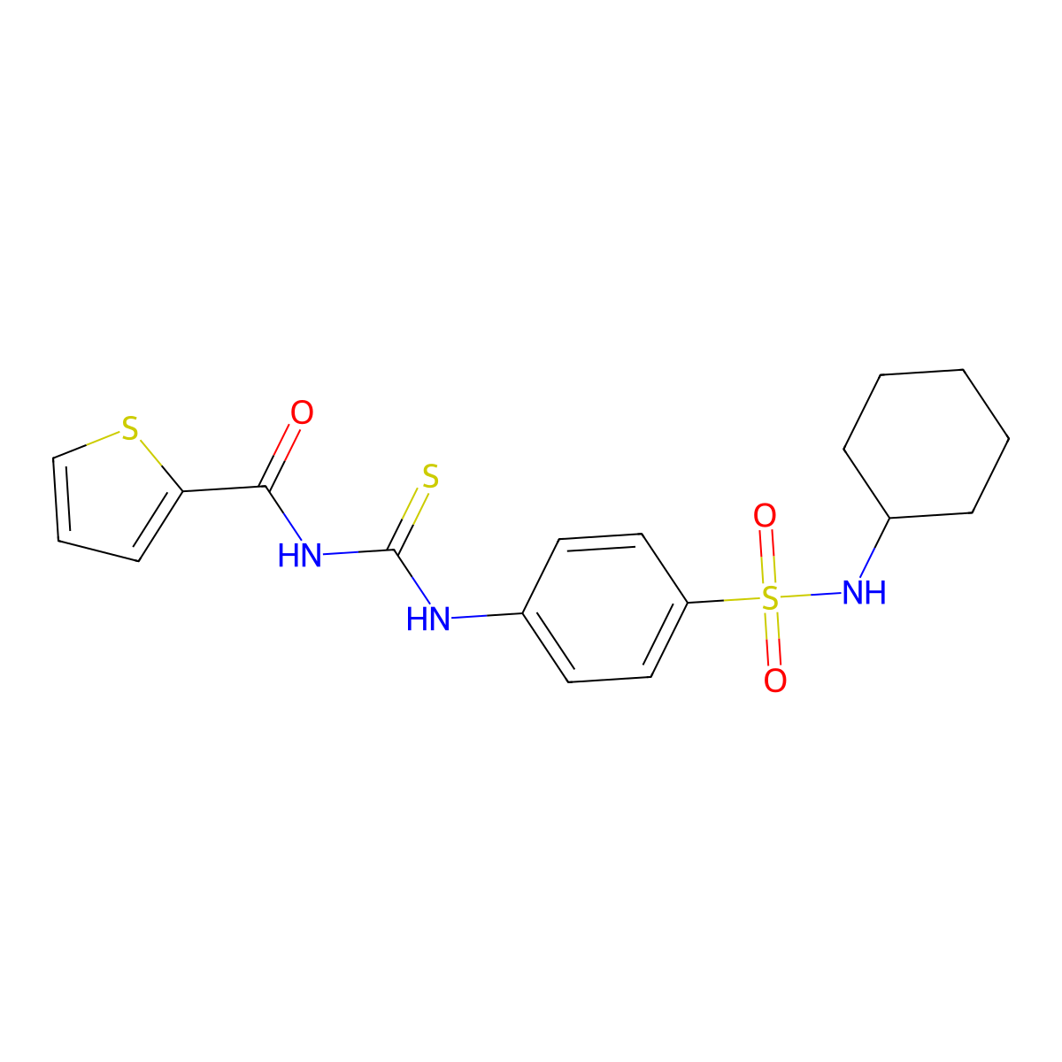 N-[({4-[(cyclohexylamino)sulfonyl]phenyl}amino)carbonothioyl]-2-thiophenecarboxamide molecular structure, CAS 587841-97-2