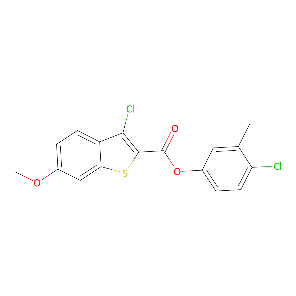 4-Chloro-3-methylphenyl 3-chloro-6-methoxy-1-benzothiophene-2-carboxylate molecular structure, CAS 587842-30-6