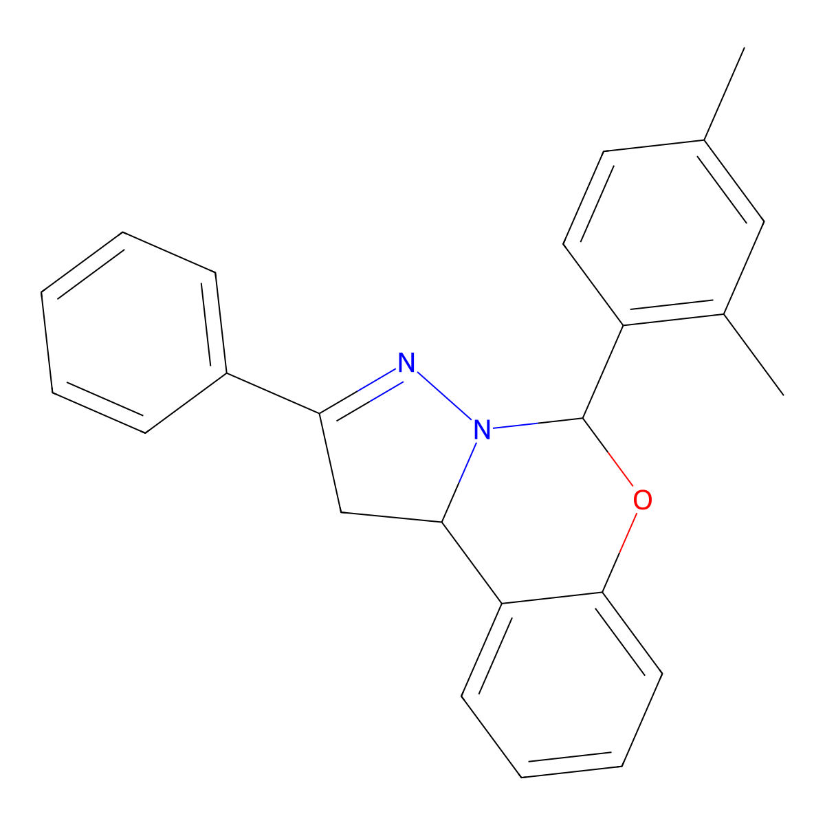 5-(2,4-Dimethylphenyl)-2-phenyl-1,10b-dihydropyrazolo[1,5-c][1,3]benzoxazine molecular structure, CAS 587842-39-5