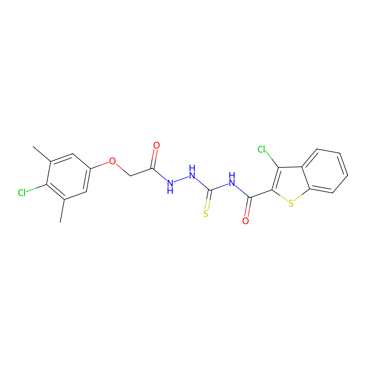 3-chloro-N-[[[2-(4-chloro-3,5-dimethylphenoxy)acetyl]amino]carbamothioyl]-1-benzothiophene-2-carboxamide molecular structure, CAS 587842-49-7