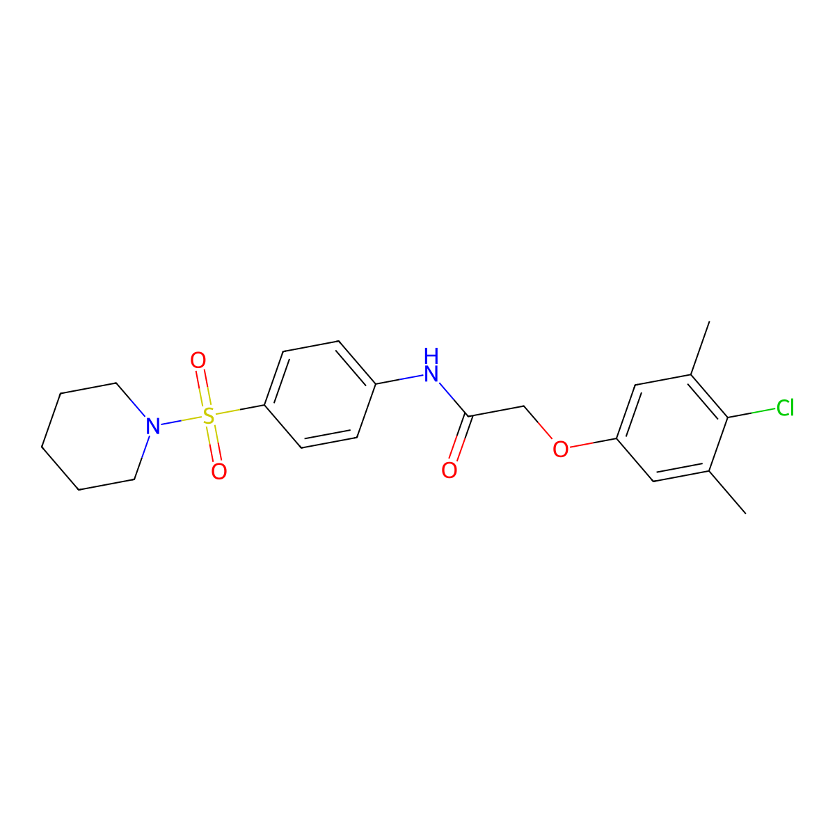 2-(4-chloro-3,5-dimethylphenoxy)-N-[4-(1-piperidinylsulfonyl)phenyl]acetamide molecular structure, CAS 587842-59-9