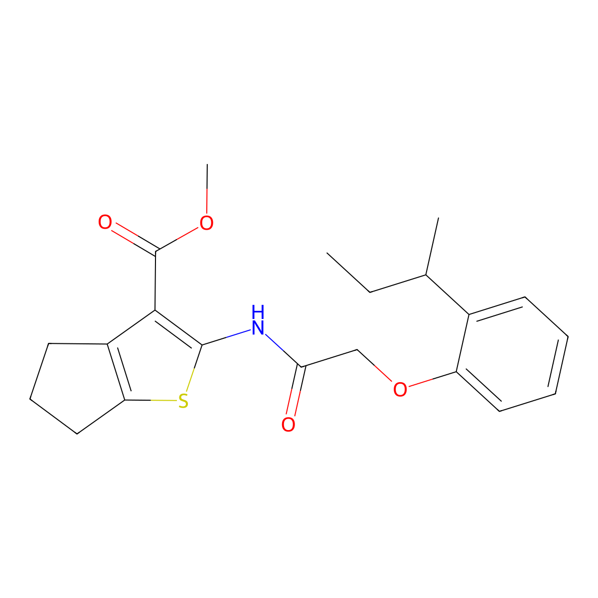 methyl 2-{[(2-sec-butylphenoxy)acetyl]amino}-5,6-dihydro-4H-cyclopenta[b]thiophene-3-carboxylate molecular structure, CAS 587842-76-0