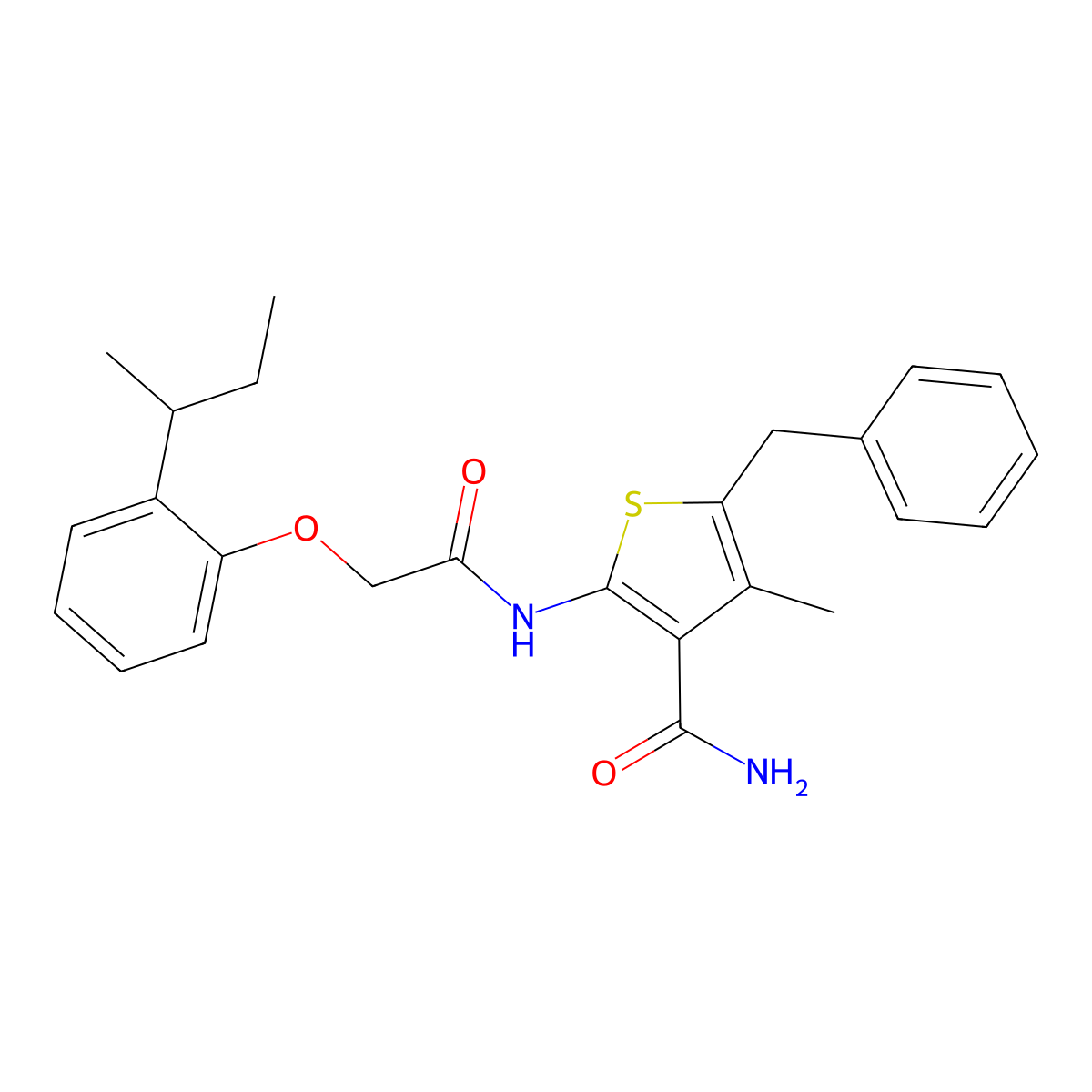 5-Benzyl-2-{[(2-sec-butylphenoxy)acetyl]amino}-4-methyl-3-thiophenecarboxamide molecular structure, CAS 587842-80-6
