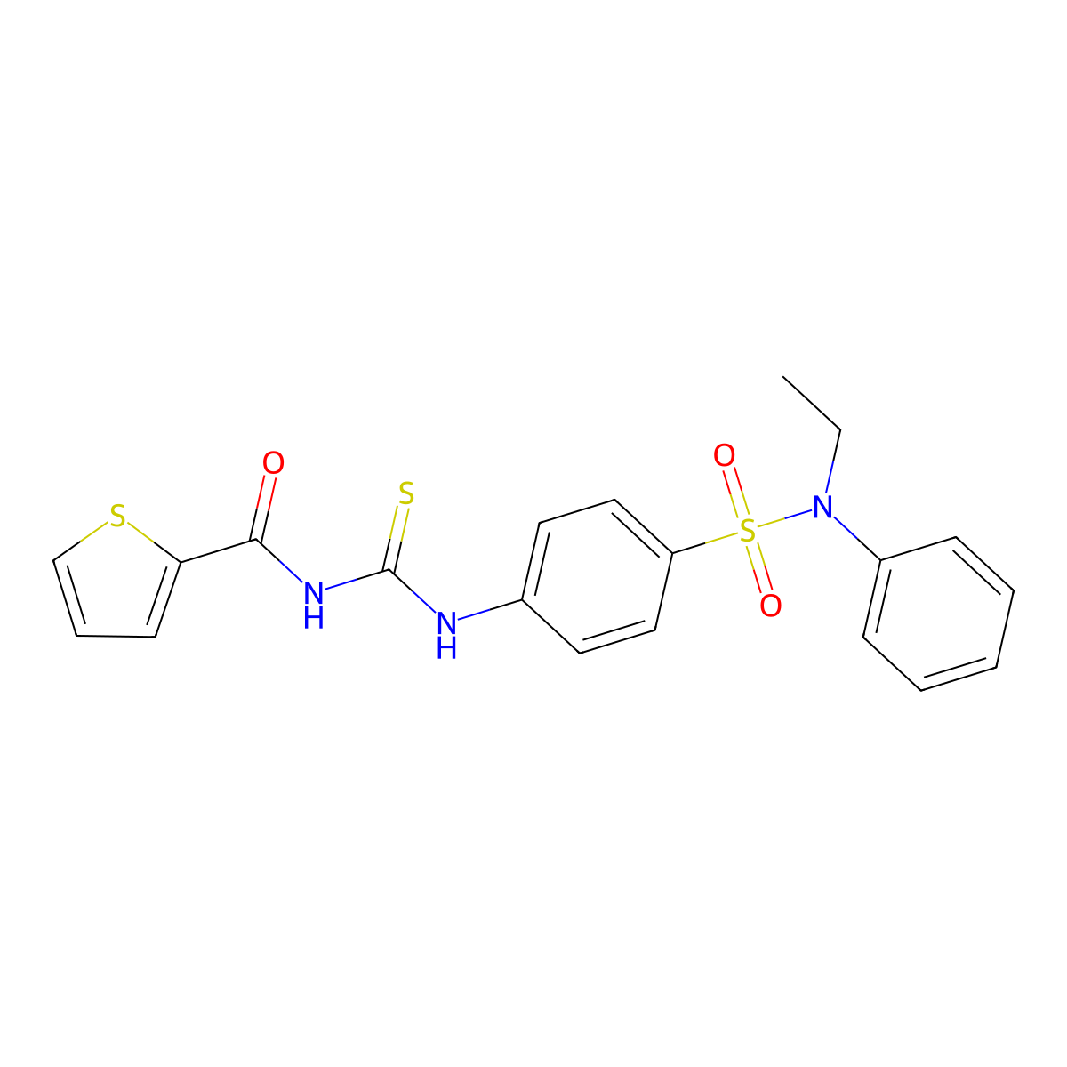 N-{[(4-{[ethyl(phenyl)amino]sulfonyl}phenyl)amino]carbonothioyl}-2-thiophenecarboxamide molecular structure, CAS 587843-03-6