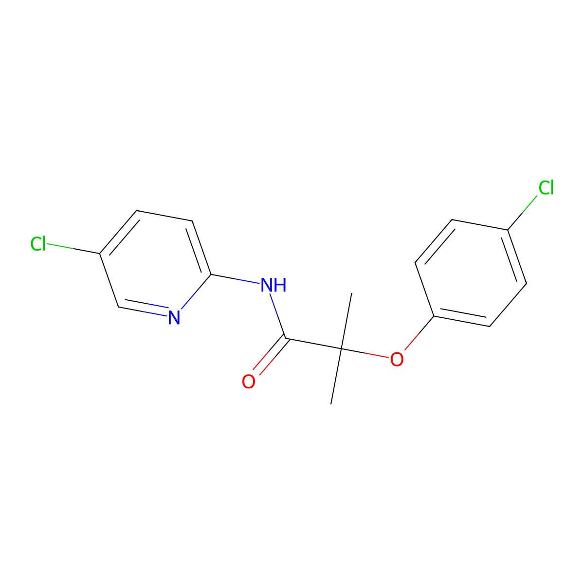 2-(4-chlorophenoxy)-N-(5-chloropyridin-2-yl)-2-methylpropanamide molecular structure, CAS 587843-07-0