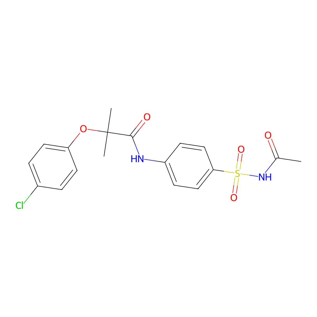 N-[4-(acetylsulfamoyl)phenyl]-2-(4-chlorophenoxy)-2-methylpropanamide molecular structure, CAS 587843-12-7