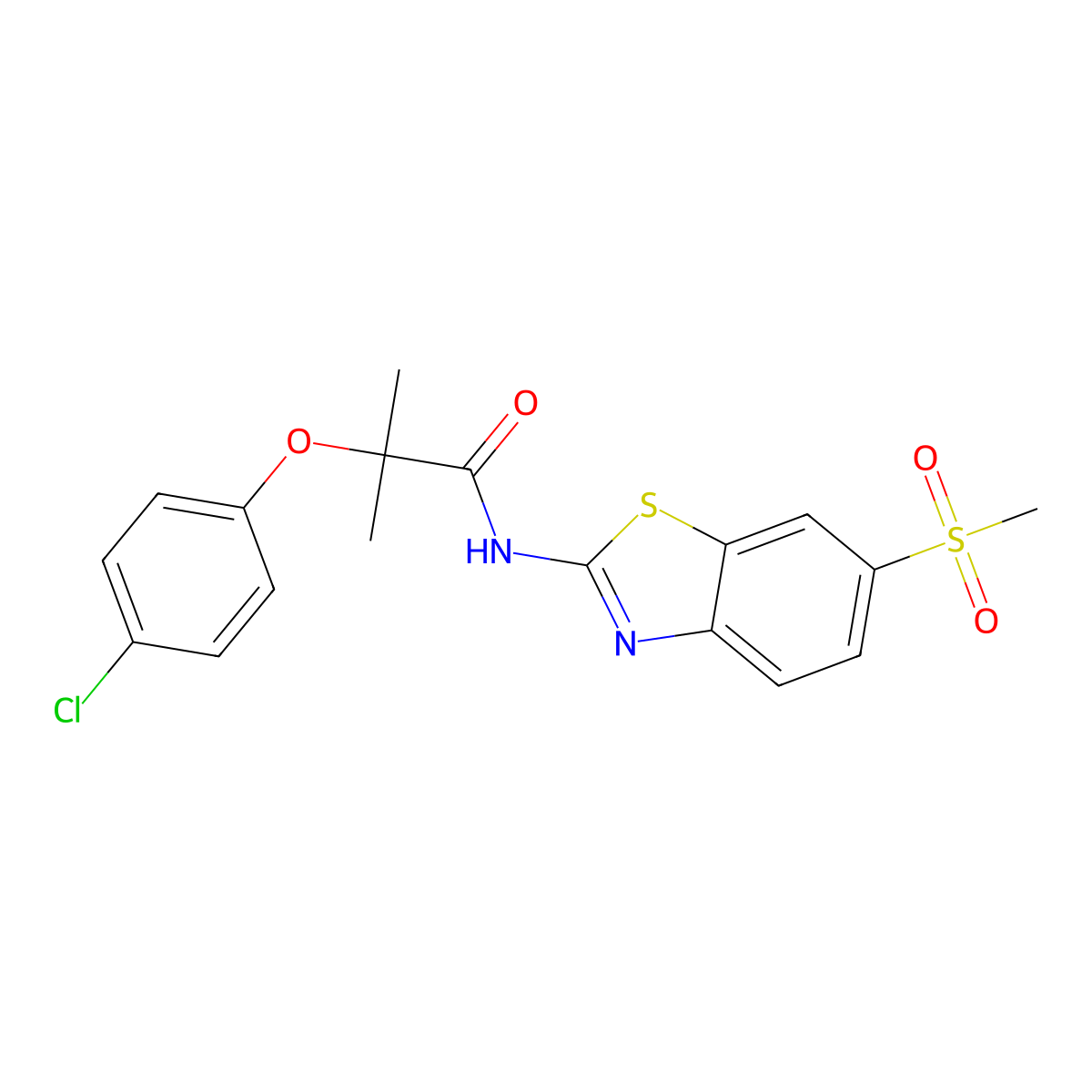 2-(4-chlorophenoxy)-2-methyl-N-(6-methylsulfonyl-1,3-benzothiazol-2-yl)propanamide molecular structure, CAS 587843-14-9