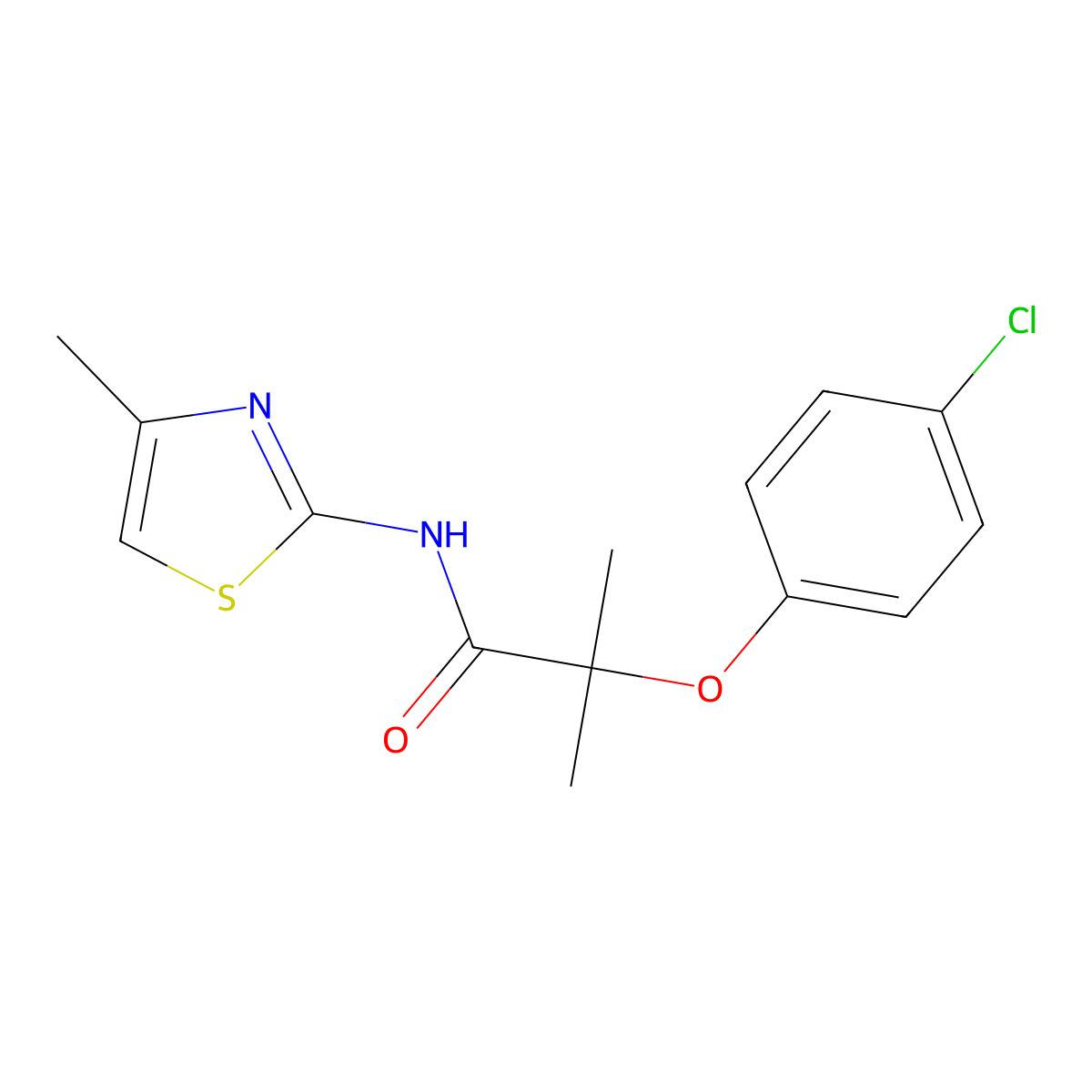 2-(4-chlorophenoxy)-2-methyl-N-(4-methyl-1,3-thiazol-2-yl)propanamide molecular structure, CAS 587843-17-2